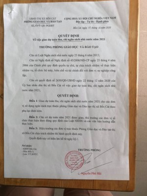 QUYẾT ĐỊNH V/V GIAO DỰ TOÁN THU CHI NGÂN SÁCH NHÀ  NƯỚC NĂM 2021